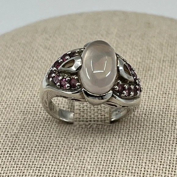 Vintage Sterling Silver Moonstone & Purple Gemstone Ring - Size 7 - Picture 9 of 17